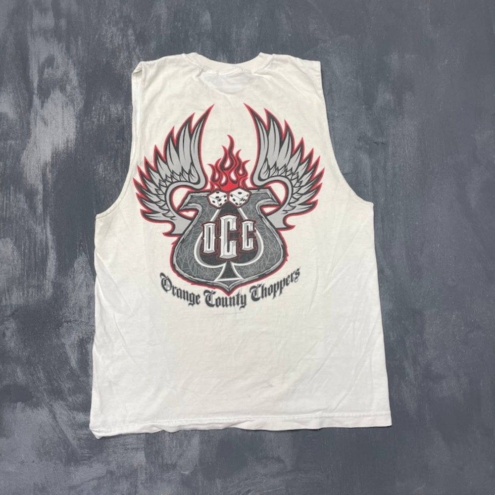 Vintage Orange County Choppers Muscle Tee Mens M White 2000s Y2K OCC Biker Shirt
